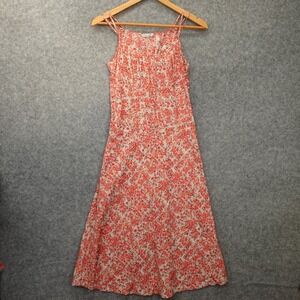 Pink Floral Midi Dress Womens XS Silk Fitted A Line Cottagecore Boho TURNOVER 34